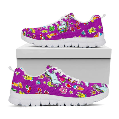 Purple Girly Unicorn Pattern Print White Running Shoes