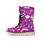 Purple Girly Unicorn Pattern Print Winter Boots