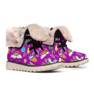 Purple Girly Unicorn Pattern Print Winter Boots