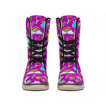 Purple Girly Unicorn Pattern Print Winter Boots