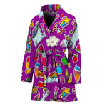 Purple Girly Unicorn Pattern Print Women's Bathrobe