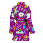 Purple Girly Unicorn Pattern Print Women's Bathrobe