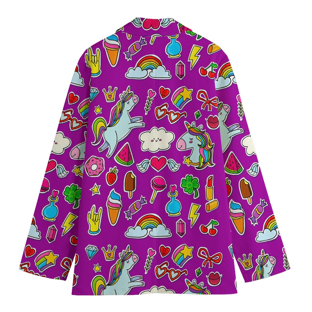 Purple Girly Unicorn Pattern Print Women's Blazer