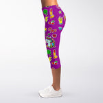 Purple Girly Unicorn Pattern Print Women's Capri Leggings