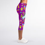 Purple Girly Unicorn Pattern Print Women's Capri Leggings