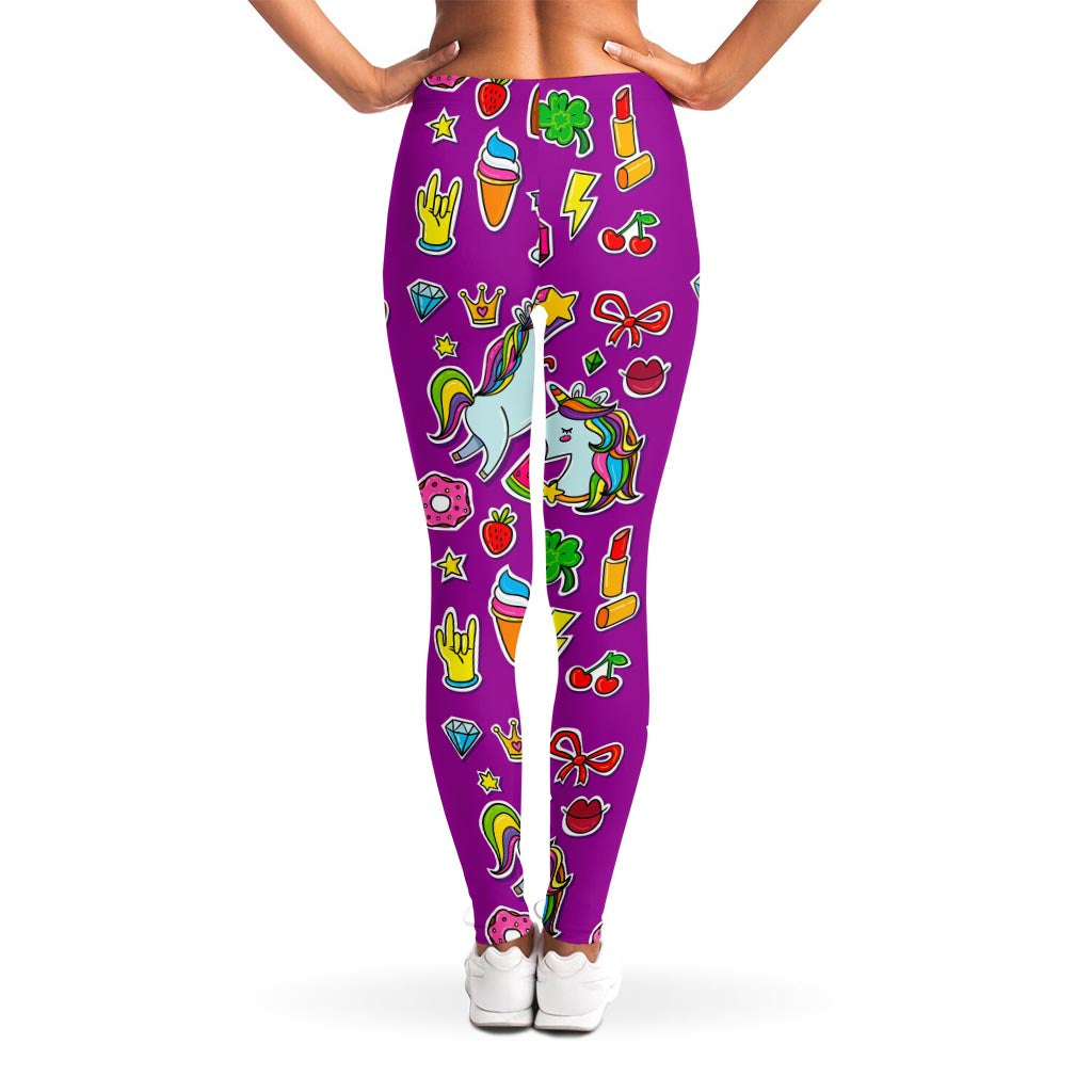 Purple Girly Unicorn Pattern Print Women's Leggings