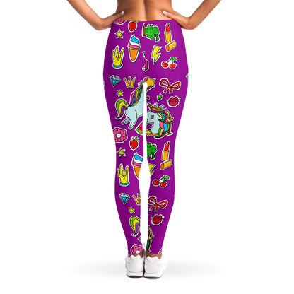 Purple Girly Unicorn Pattern Print Women's Leggings