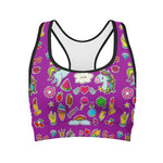 Purple Girly Unicorn Pattern Print Women's Sports Bra