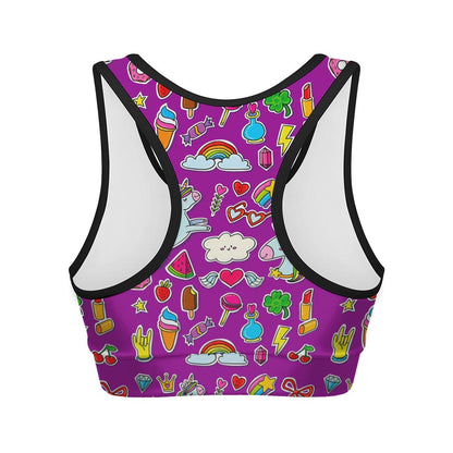 Purple Girly Unicorn Pattern Print Women's Sports Bra