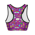 Purple Girly Unicorn Pattern Print Women's Sports Bra