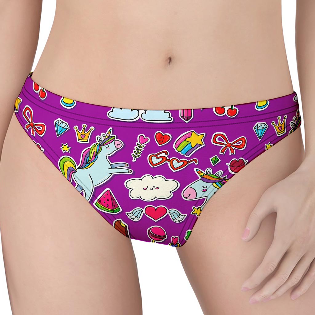 Purple Girly Unicorn Pattern Print Women's Thong