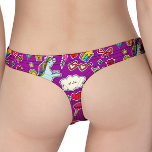 Purple Girly Unicorn Pattern Print Women's Thong