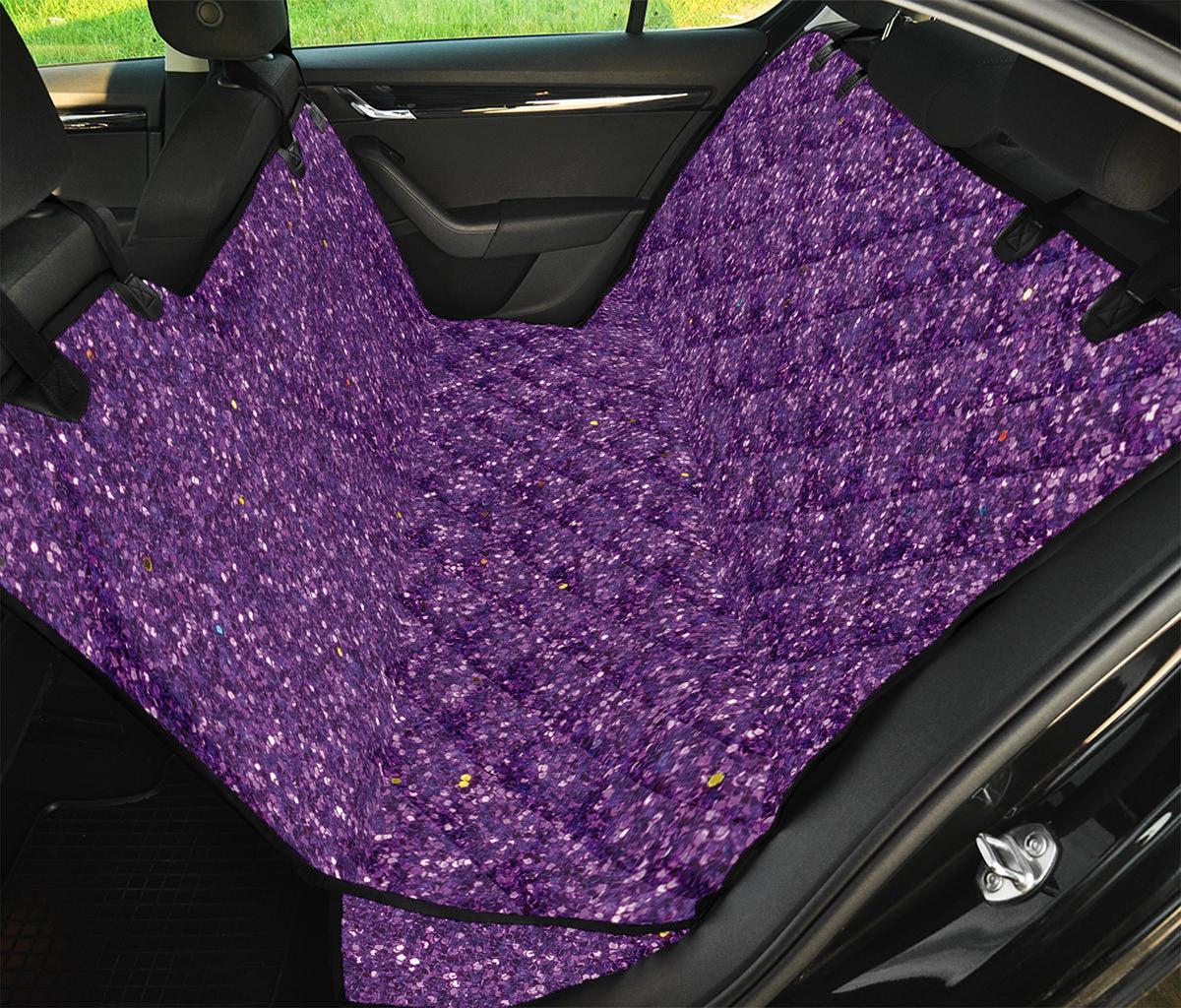 Purple (NOT Real) Glitter Print Pet Car Back Seat Cover