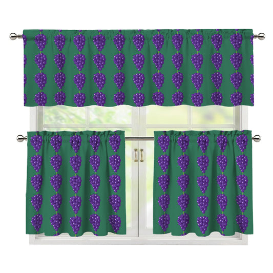 Purple Grape Pattern Print 3 Piece Kitchen Curtains