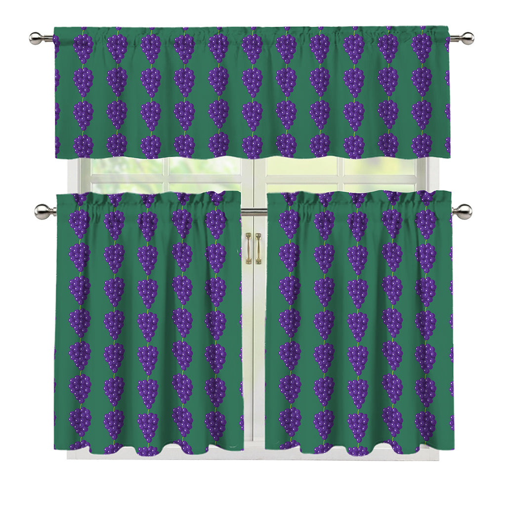 Purple Grape Pattern Print 3 Piece Kitchen Curtains