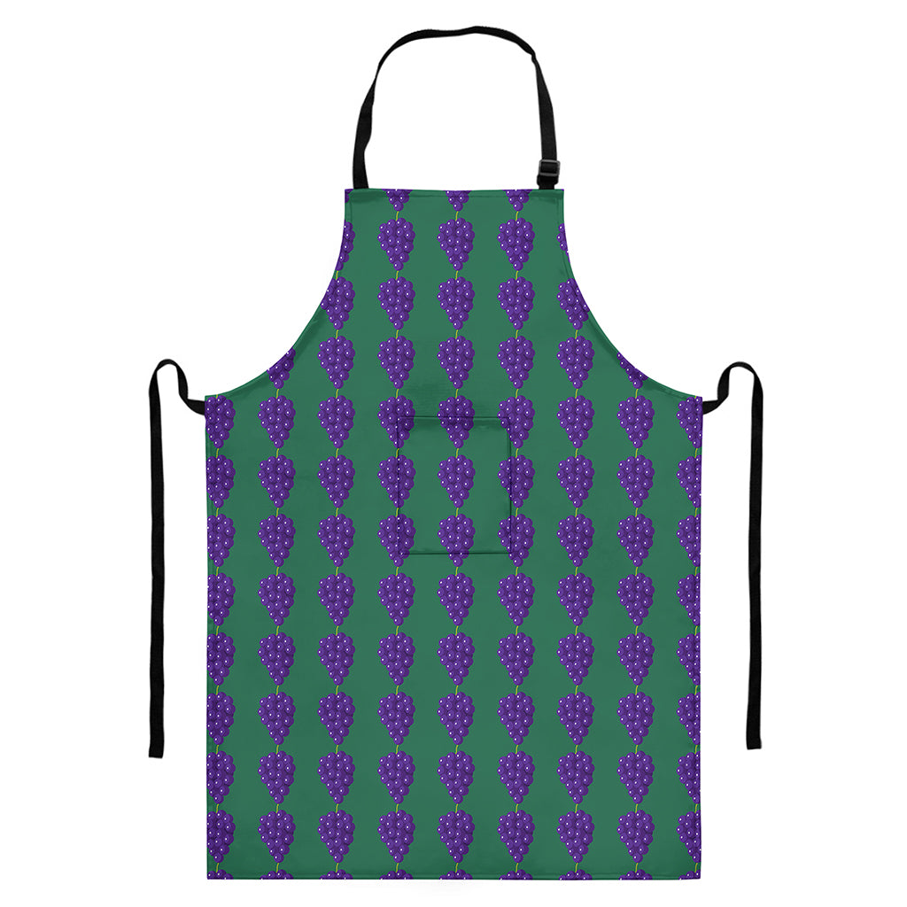 Purple Grape Pattern Print Bib Apron With Pocket