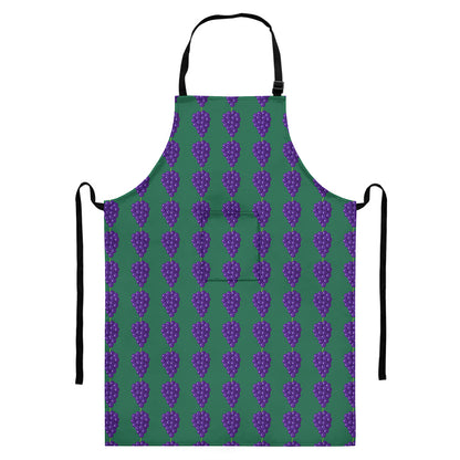 Purple Grape Pattern Print Bib Apron With Pocket