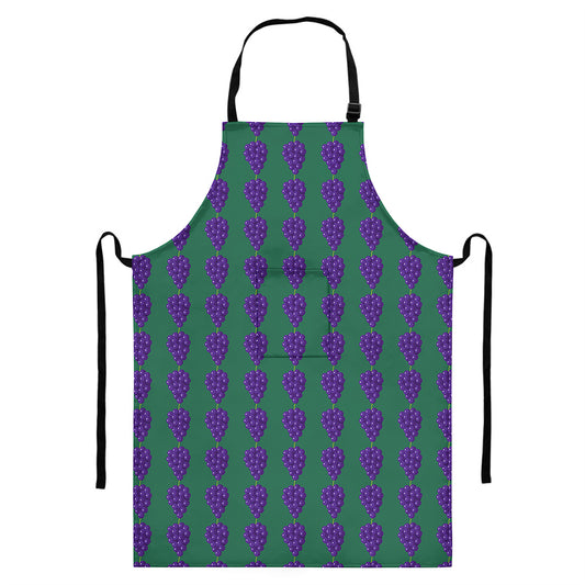 Purple Grape Pattern Print Bib Apron With Pocket