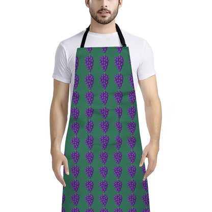 Purple Grape Pattern Print Bib Apron With Pocket