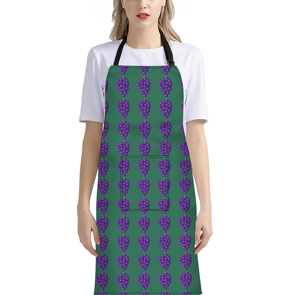 Purple Grape Pattern Print Bib Apron With Pocket