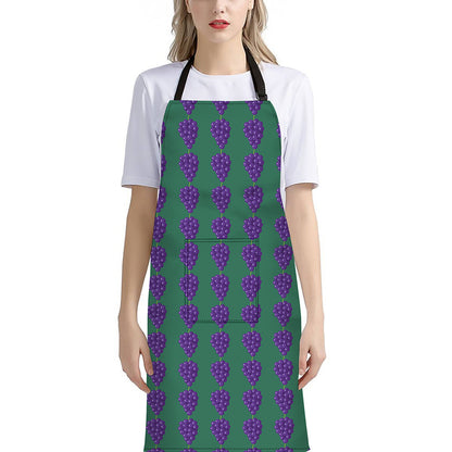 Purple Grape Pattern Print Bib Apron With Pocket
