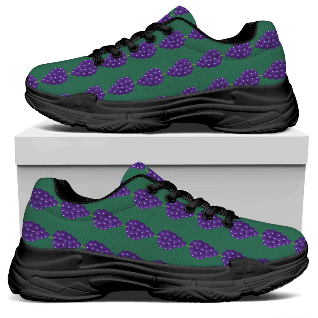 Purple Grape Pattern Print Black Chunky Shoes