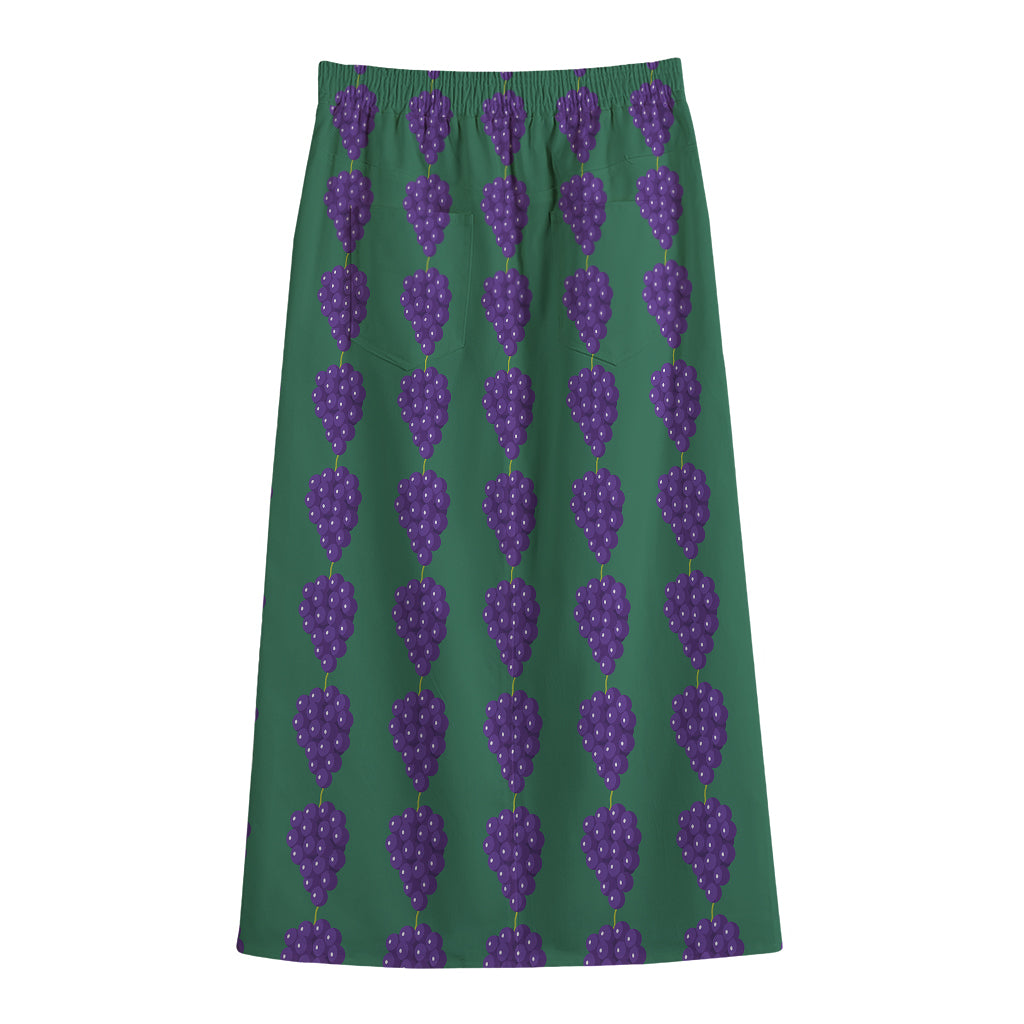 Purple Grape Pattern Print Cotton Front Slit Maxi Skirt