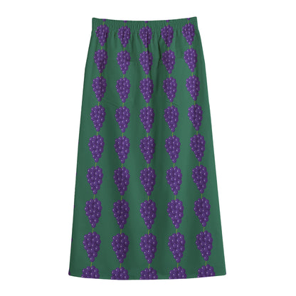 Purple Grape Pattern Print Cotton Front Slit Maxi Skirt