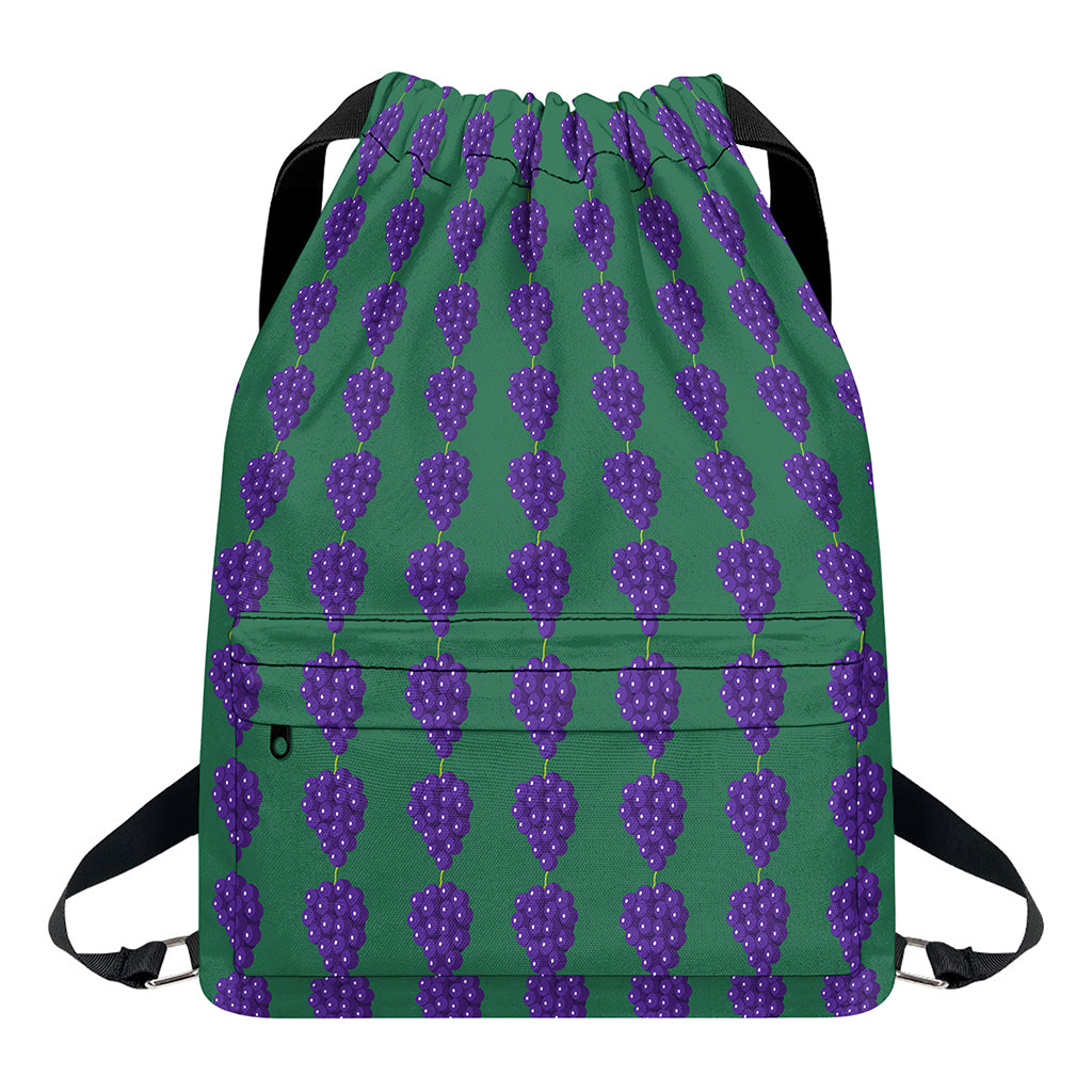 Purple Grape Pattern Print Drawstring Backpack