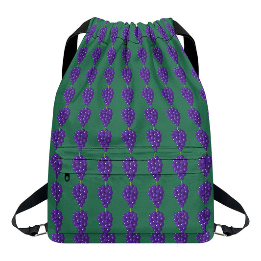 Purple Grape Pattern Print Drawstring Backpack