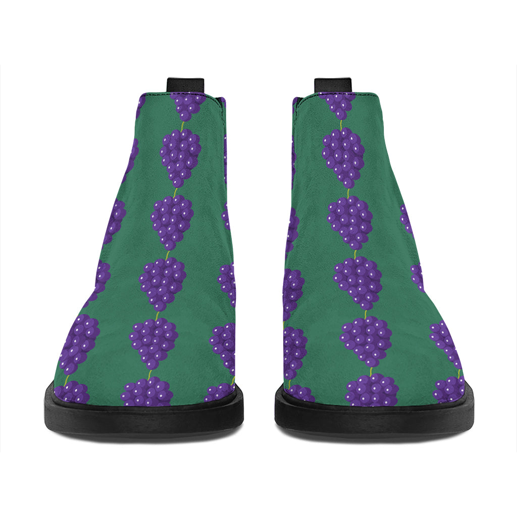 Purple Grape Pattern Print Flat Ankle Boots