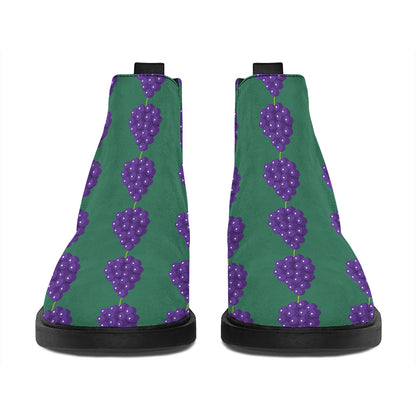 Purple Grape Pattern Print Flat Ankle Boots