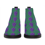 Purple Grape Pattern Print Flat Ankle Boots