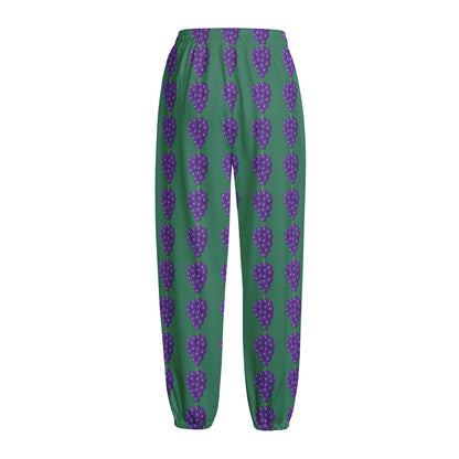 Purple Grape Pattern Print Fleece Lined Knit Pants