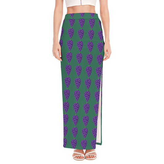 Purple Grape Pattern Print High Slit Maxi Skirt