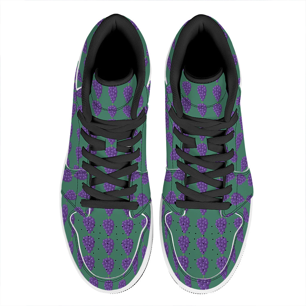 Purple Grape Pattern Print High Top Leather Sneakers