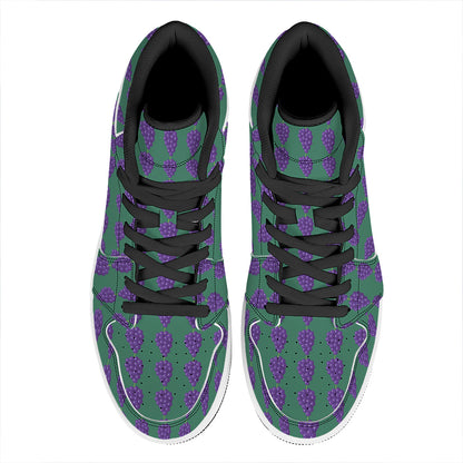 Purple Grape Pattern Print High Top Leather Sneakers