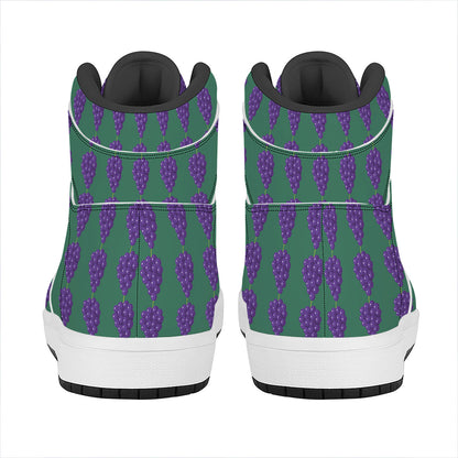 Purple Grape Pattern Print High Top Leather Sneakers