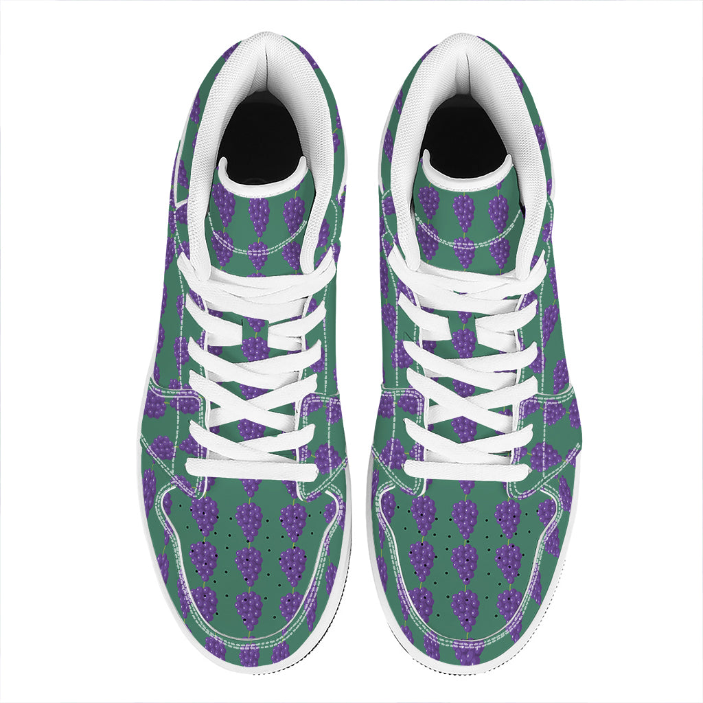 Purple Grape Pattern Print High Top Leather Sneakers