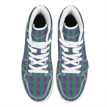 Purple Grape Pattern Print High Top Leather Sneakers