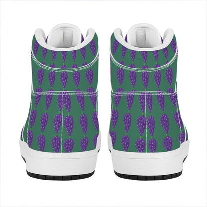 Purple Grape Pattern Print High Top Leather Sneakers