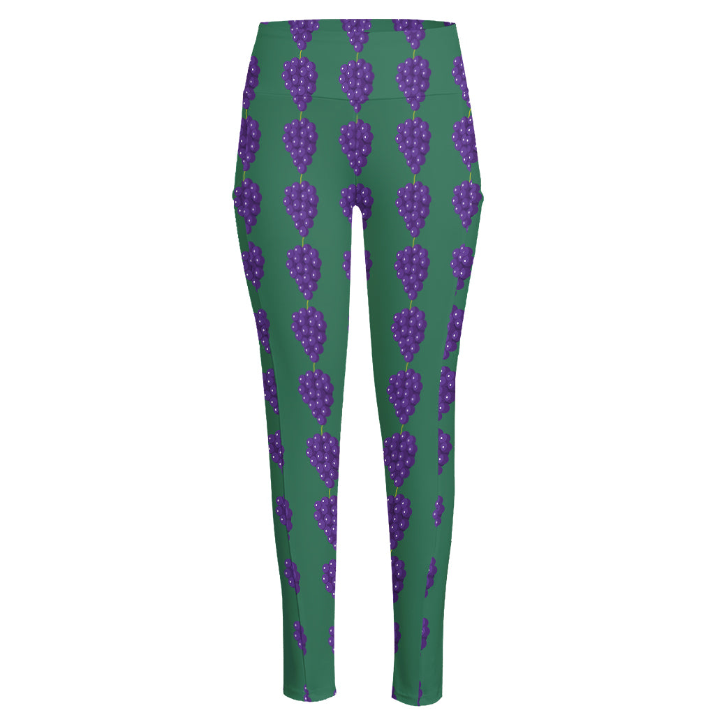 Purple Grape Pattern Print High-Waisted Pocket Leggings