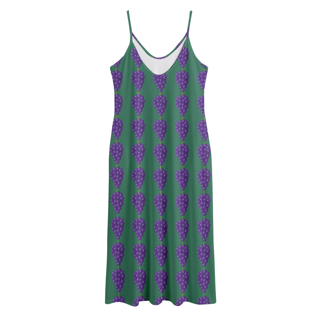 Purple Grape Pattern Print Jersey Midi Cami Dress