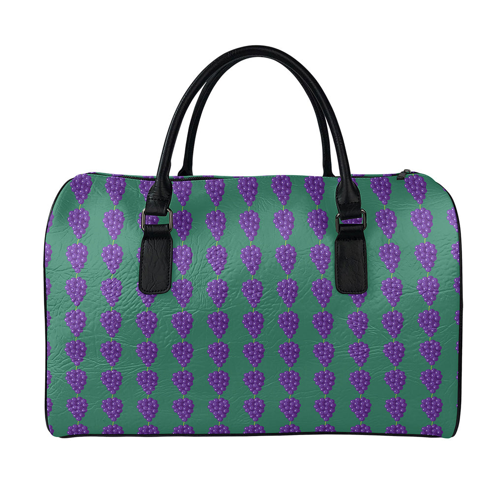Purple Grape Pattern Print Leather Duffle Bag