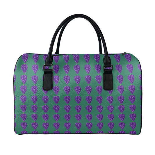 Purple Grape Pattern Print Leather Duffle Bag