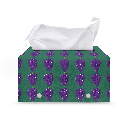 Purple Grape Pattern Print Leather Tissue Box Cover