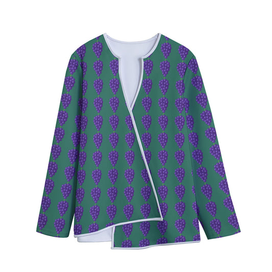 Purple Grape Pattern Print Long Sleeve Short Coat