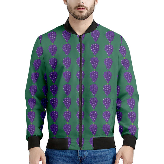 Purple Grape Pattern Print Men's Bomber Jacket