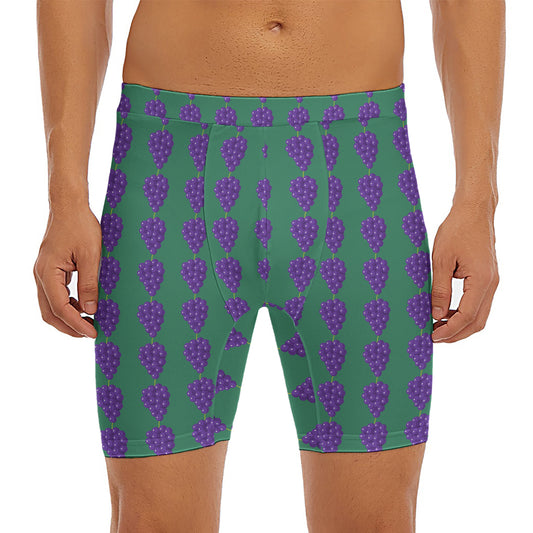 Purple Grape Pattern Print Men's Long Boxer Briefs