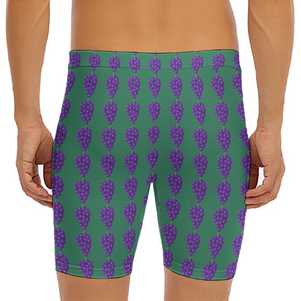 Purple Grape Pattern Print Men's Long Boxer Briefs